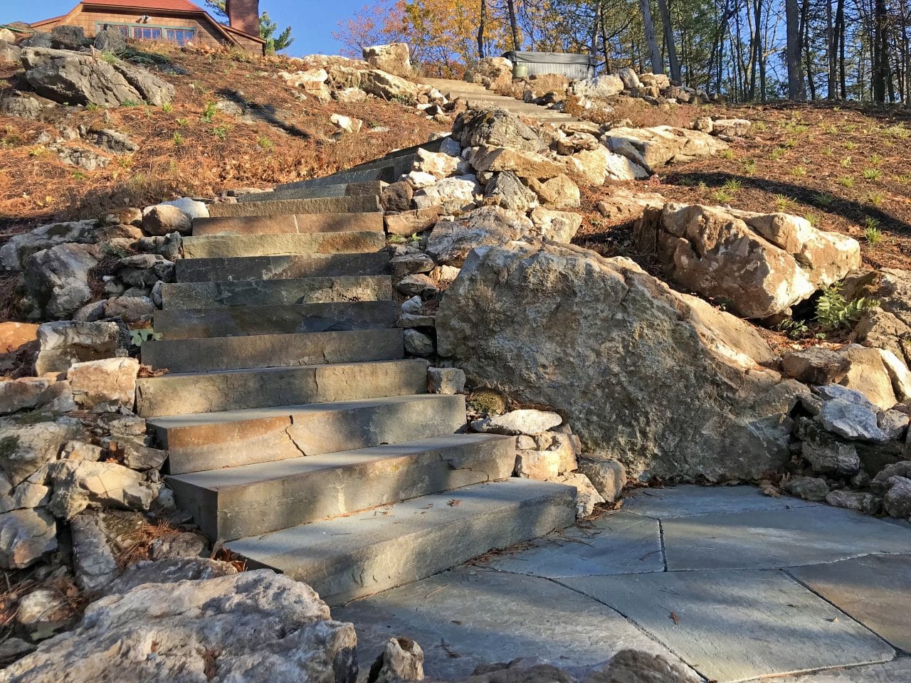 Stairs to lake on steep hill